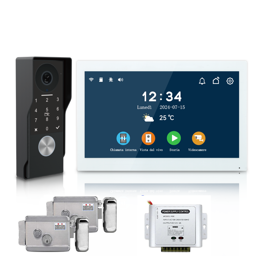 Anjielo Smart Home 2025 Latest 2-Wired Video Intercom 1080P Waterproof Touch Screen Unlocked by Swiping a Card with Password for the Apartment Intercom System for Home Villa