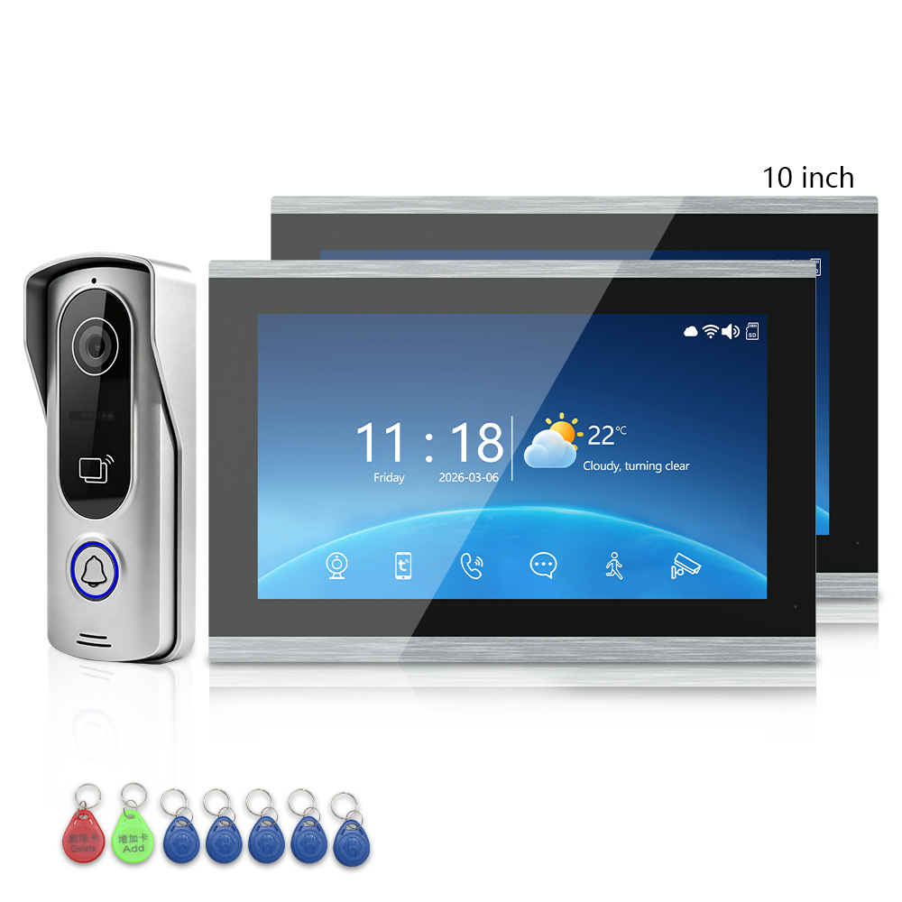 ANJIELO SMART 4-Wire Tuya Video Intercom System, 1080P Wired Villa Door Phone, Motion Detection, IR Night Vision, Multi Indoor Monitor Intercom, RFID Card + APP Remote Unlock