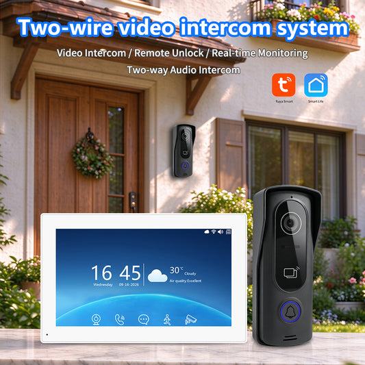 ANJIELO 2-Wire Tuya Smart Video Intercom System | 1080P Wired Video Doorbell with Touch Screen Monitor, RFID Card Unlock, Infrared Night Vision, Motion Detection, Remote Unlock