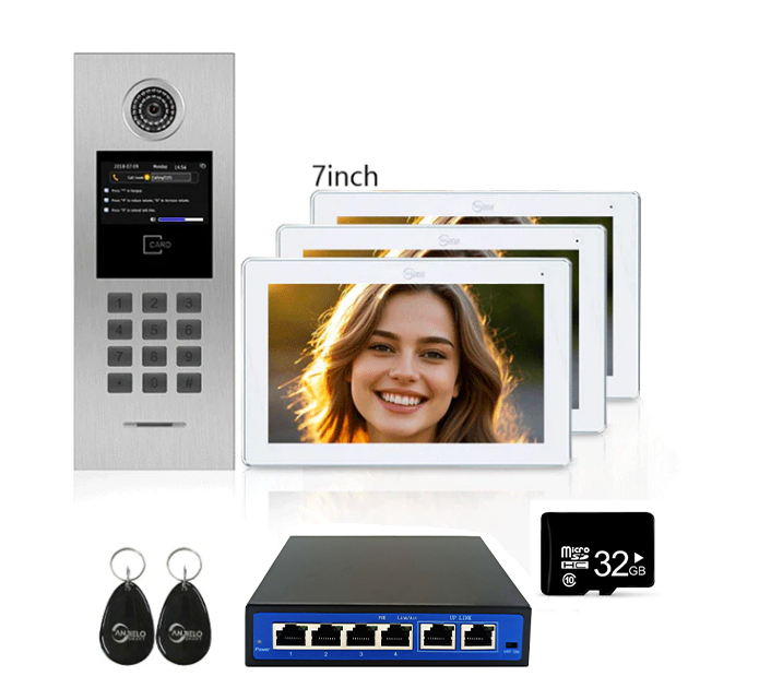 Anjielo Smart Home High Definition Tuya Smart Video Intercom System for Multiple Unit Buildings Includes KeyPad, IC Cards & Works up to 999 Users