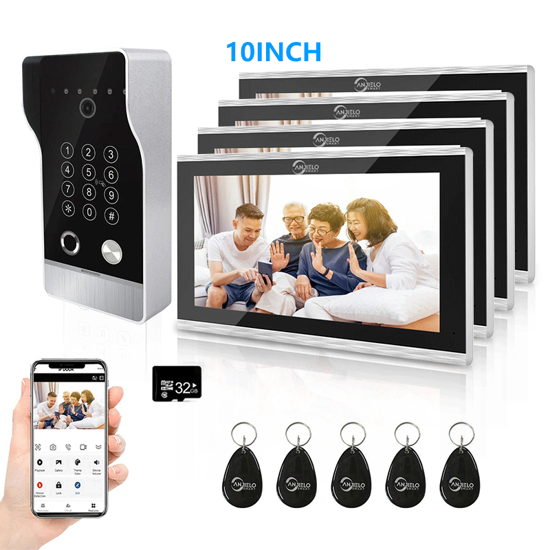 Anjielo New Tuya Smart Wi-Fi Video Door Phone System Large Size FHD 1080P RFID Card Fingerprint Passcode Unlock for Apartments