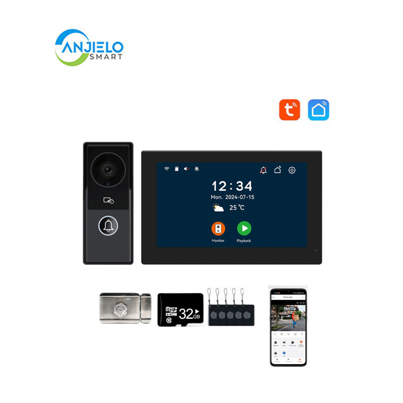 Anjielo Smart Home WiFi Smart Doorphone System by Anjielo Smart 2-Wire Installation with High Definition 1080P Camera and Large 10” Display
