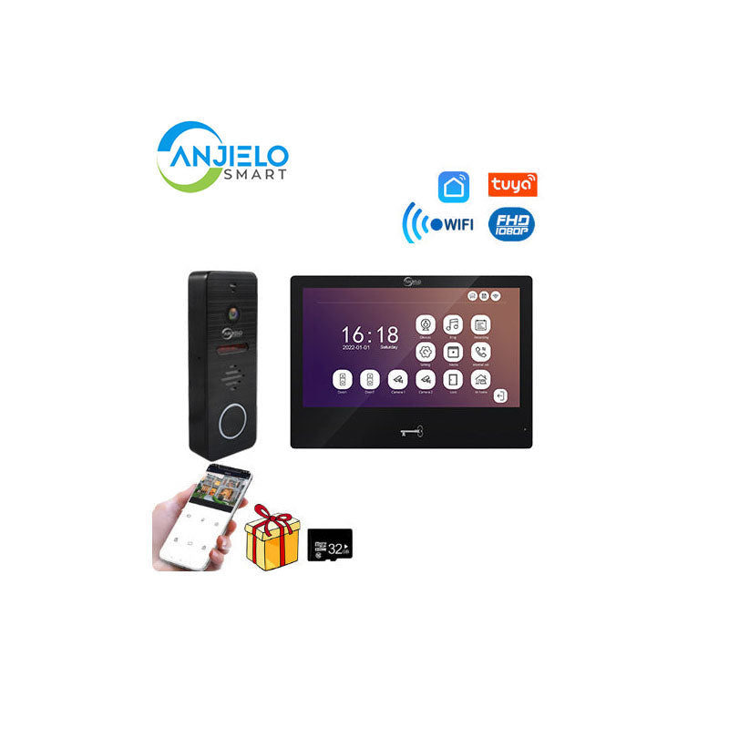 Anjielo smart Home Tuya 10 Inch Touch Screen Monitor Smart Home with 1080P 160°Wide View Angle Doorbell Camera Video Intercom System For Home
