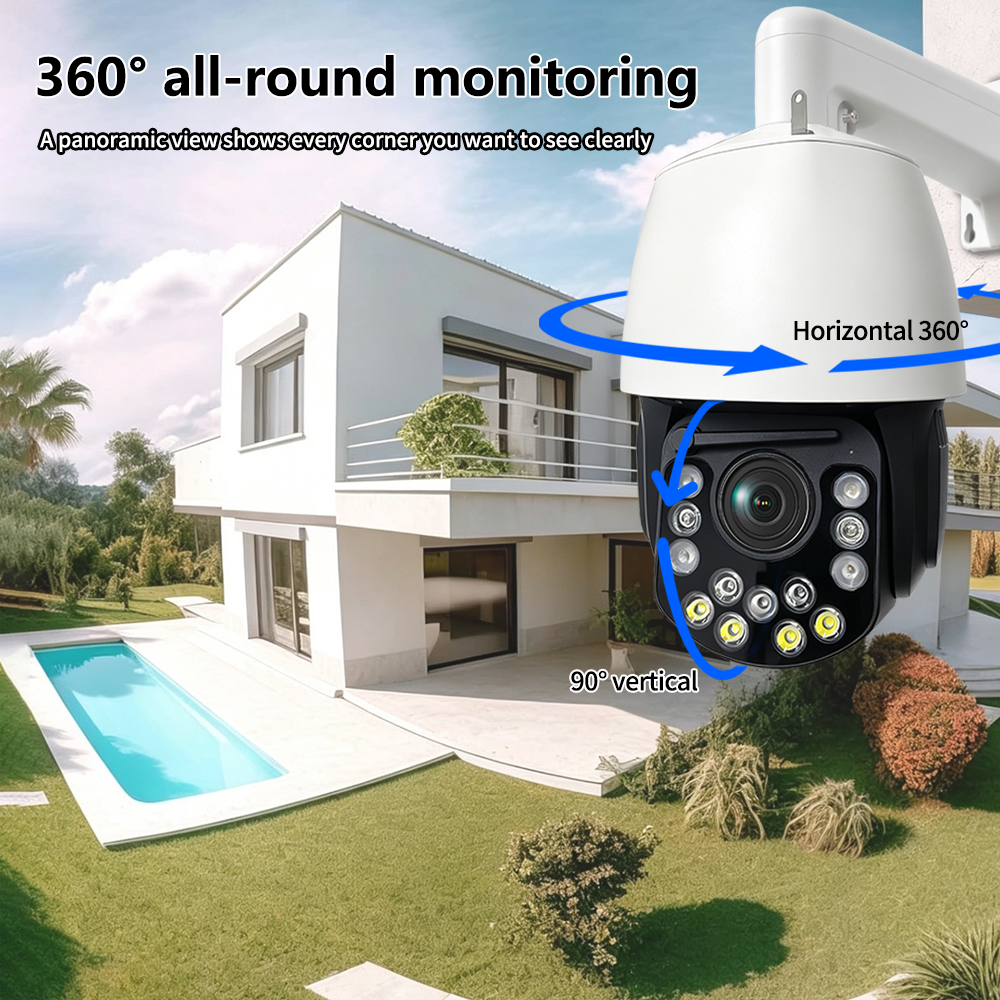 Outdoor 5MP 30X Zoom PTZ Security Camera with Wiper, PoE IP Speed Dome Camera 360° Auto Human Tracking Two-Way Audio