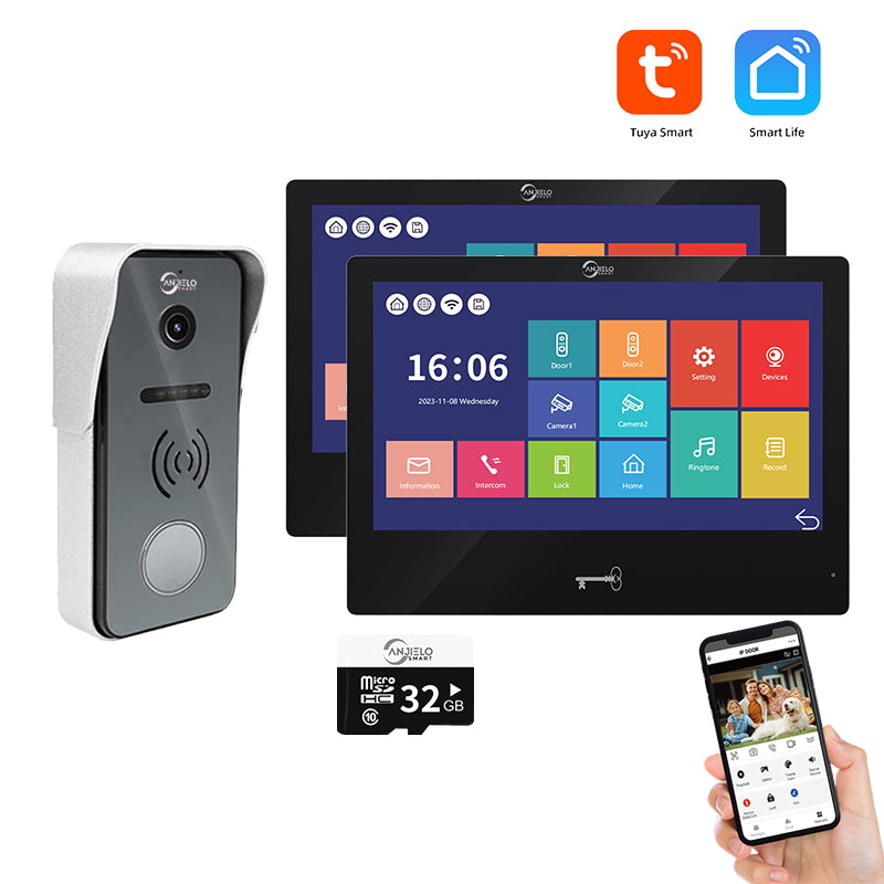 Anjielo Smart 10 Inch Screen Touch Monitor with Video Doorphone Camera Night Vision Video Doorbell Intercom System For Home Villa