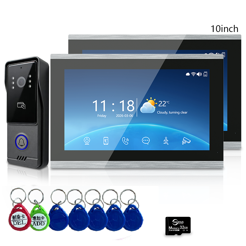 Tuya Smart 4‑Line Wired Video Intercom System, 10" Touch Screen Video Door Phone, RFID Unlock IP65 Doorbell Camera for Villa Home Security