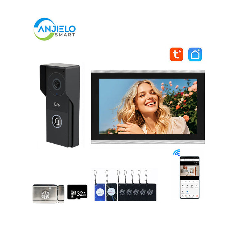 ANJIELO Smart Home Security Intercom System with 1080P 7/10-inch Touch Screen and Waterproof Door Phone, 140° Ultra-wide-angle Monitoring For Home