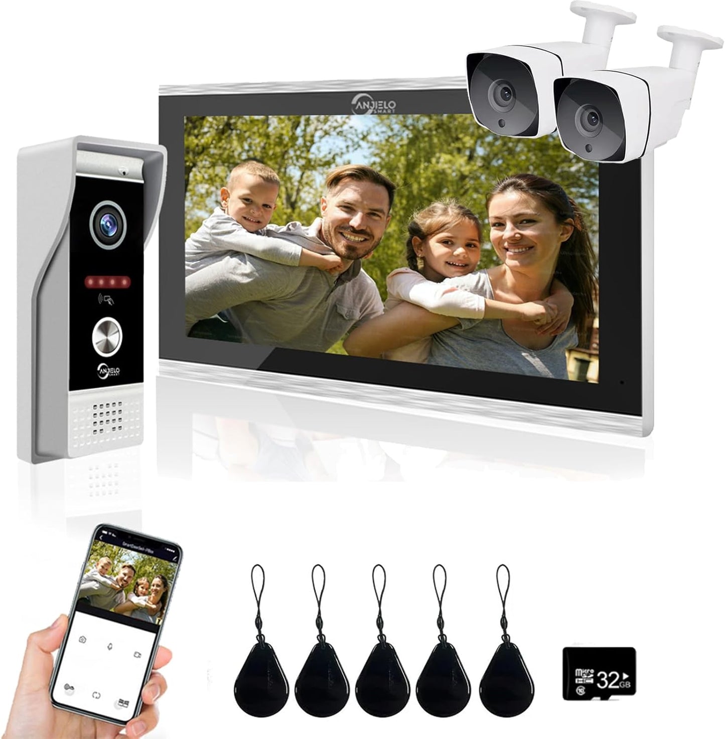 ANJIELO SMART HOME TUYA Video Doorbell Intercom(Wired), 1080P Video Doorbell Camera with 10" Touch Screen Monitor,Support Motion Detection, Multiple Unlocking Methods, 2 Cameras