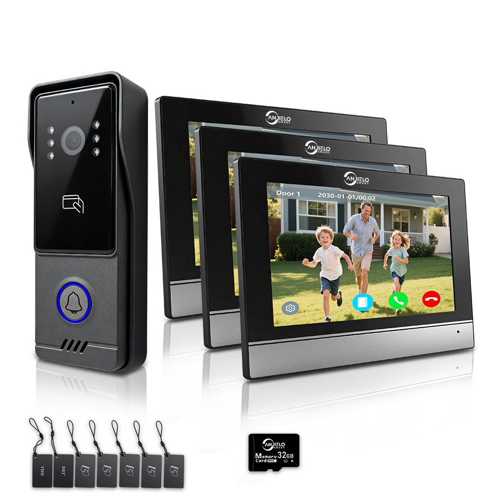 Anjielo Multifunctional New Model 4-Wire Video Doorbell Intercom System 7-inch Intelligent Screen Support