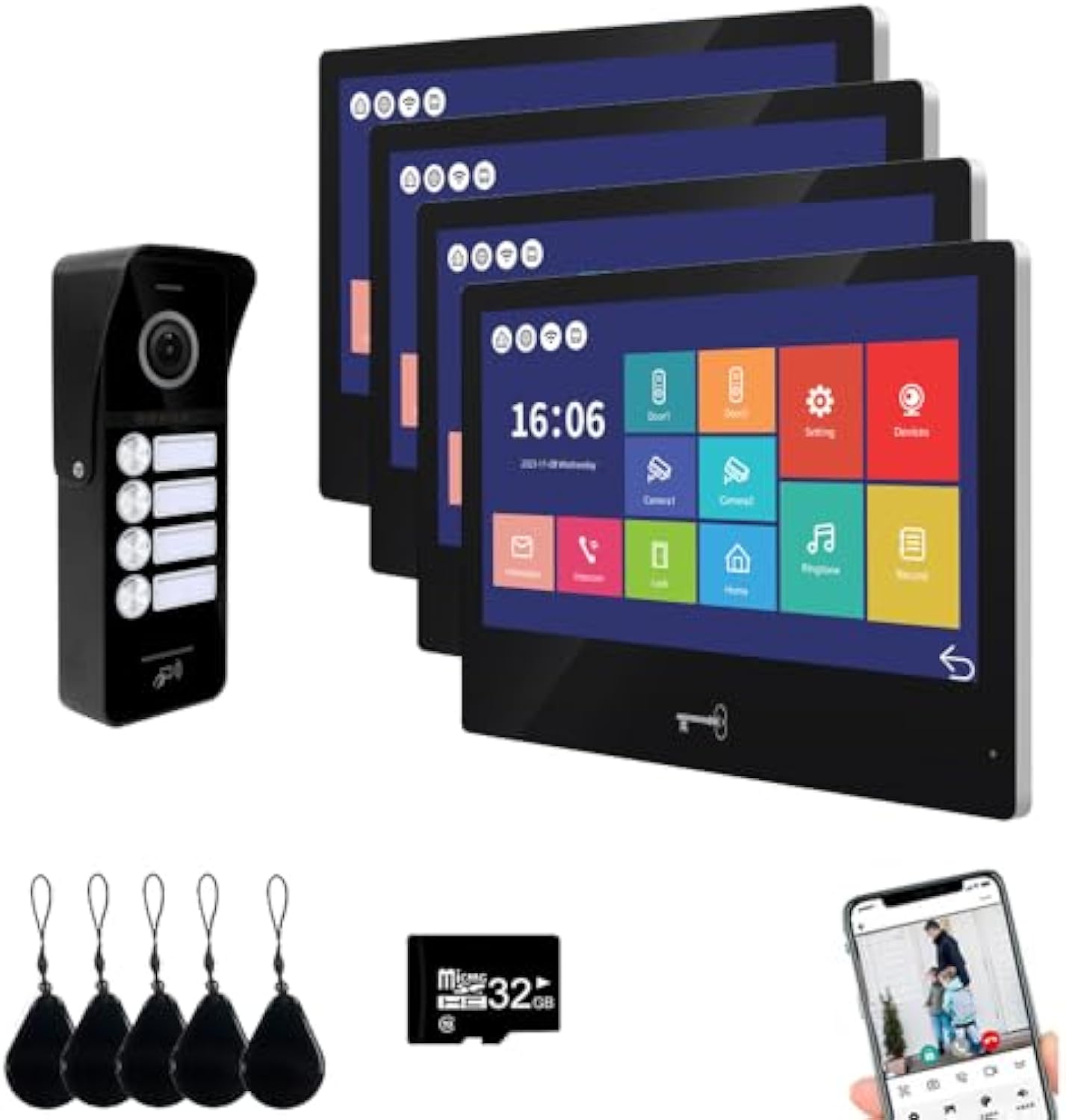 Anjielo Smart 4 Wire Tuya WiFi Anjielo Video Doorbell Intercom System - High Definition 1080p Cameras with Touch Screen Monitors for Apartments