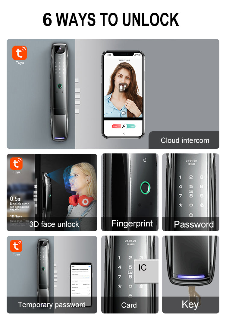 Anjielo Smart Home Tuya App Compatible AnjieloSmart WiFi Security Door Lock - Face & Fingerprint Recognized Smart Lock System