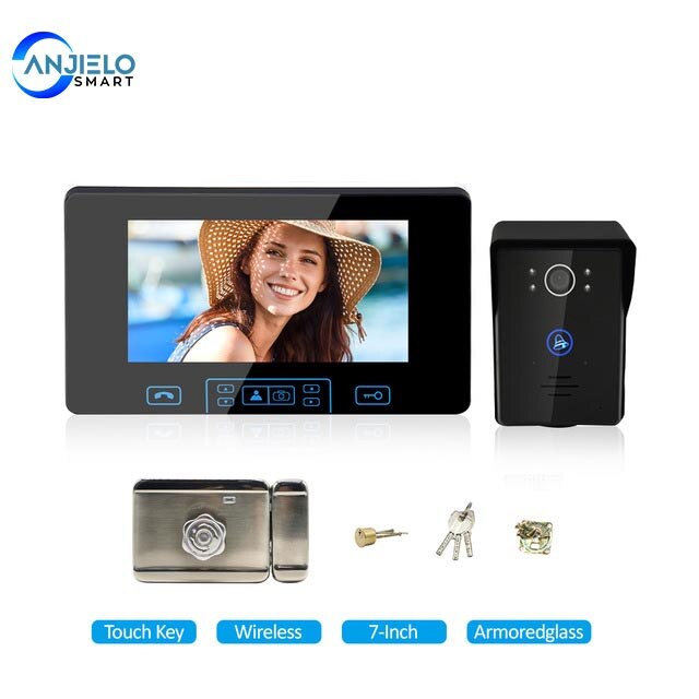 Anjielo Rainproof Wireless Video Doorbell with Digital Frequency Upgrade - 7 Inch Screen & Touch Key Unlock Feature