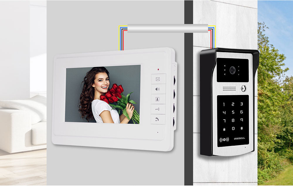 Anjielo Smart 7-inch Home Wired Video Intercom RFID Video Camera Door Phone Intercom System for Apartments Security Support Card Password Unlock