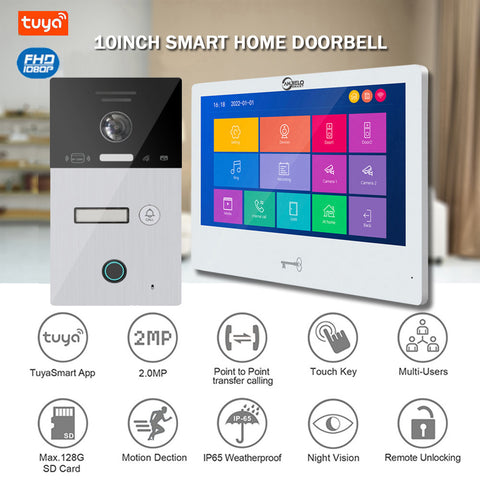 Anjielo Smart Home Tuya Wifi Smart Video Intercom System Interphone Security Doorbell 10inch 1080P Screen With Motion Detection For Home Apartment