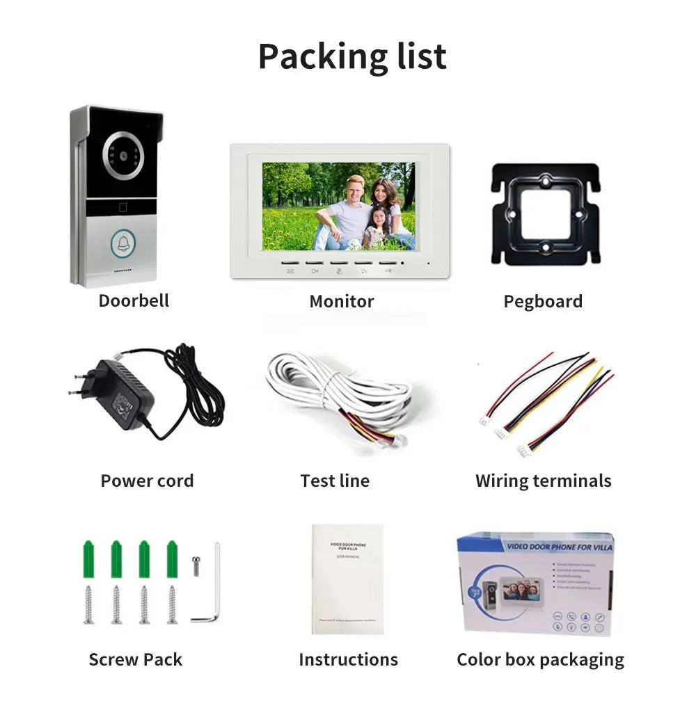 ANJIELO Smart Home 7-inch CVBS Doorbell Video Intercom System for Home Supports RFID Card One-button Unlocking Video Door Phone