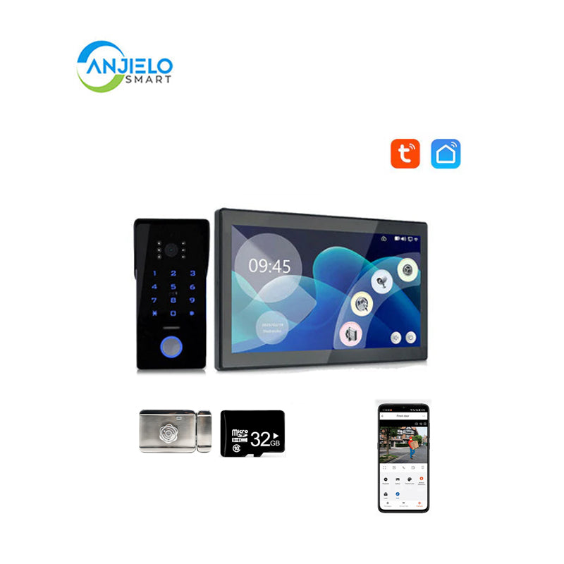 Anjielo Smart Home 2-Wired Doorbell with 1080p HD Camera and 10-Inch Touchscreen Display Secure Entry via Password and IC Card