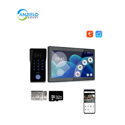 Anjielo Smart Home 2-Wired Doorbell with 1080p HD Camera and 10-Inch Touchscreen Display Secure Entry via Password and IC Card