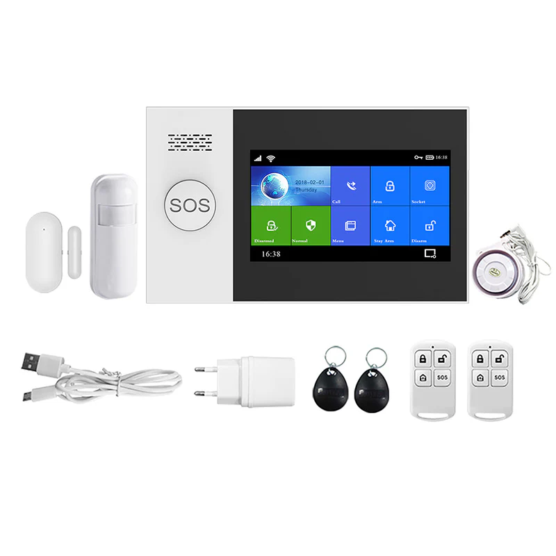 AnjieloSmart 4.3 Inch 433MHZ WIFI GSM Home Wireless Security Burglar Alarm System Kits Monitor Motion Sensor Tuya APP IP Camera 10 Languages