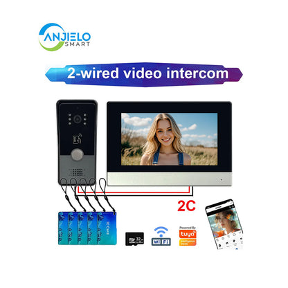 Anjielo Smart Home 1080P Tuya Wifi 2 Wired Video Doorphone Intercom System for Home