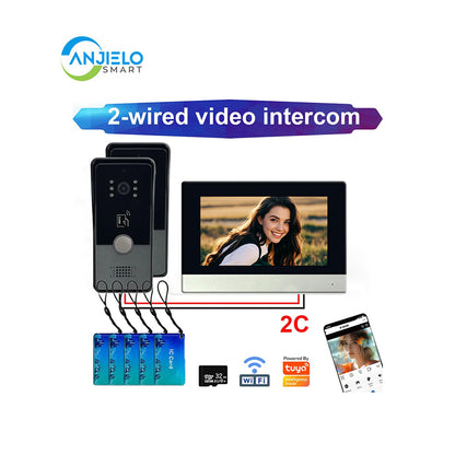 Anjielo Smart Home 1080P Tuya Wifi 2 Wired Video Doorphone Intercom System for Home