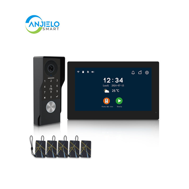 Anjielo Smart Home 2025 Latest 2-Wired Video Intercom 1080P Waterproof Touch Screen Unlocked by Swiping a Card with Password  for the Apartment Intercom System for Home Villa
