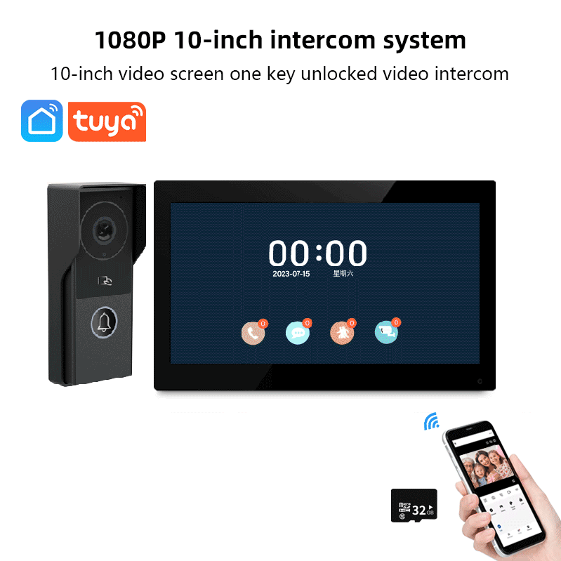 ANJIELO Smart Home Security Intercom System with 1080P 7/10-inch Touch Screen and Waterproof Door Phone, 140° Ultra-wide-angle Monitoring For Home