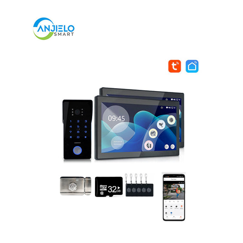 Anjielo Smart Home 2-Wired Doorbell with 1080p HD Camera and 10-Inch Touchscreen Display Secure Entry via Password and IC Card