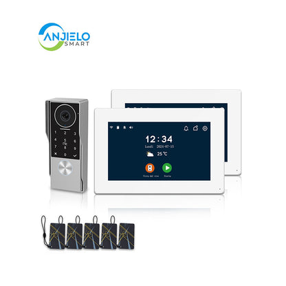 Anjielo Smart Home 2025 Latest 2-Wired Video Intercom 1080P Waterproof Touch Screen Unlocked by Swiping a Card with Password  for the Apartment Intercom System for Home Villa