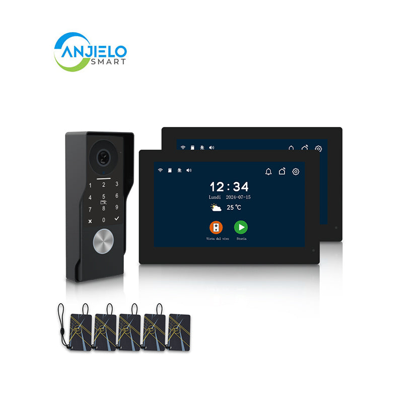 Anjielo Smart Home 2025 Latest 2-Wired Video Intercom 1080P Waterproof Touch Screen Unlocked by Swiping a Card with Password  for the Apartment Intercom System for Home Villa