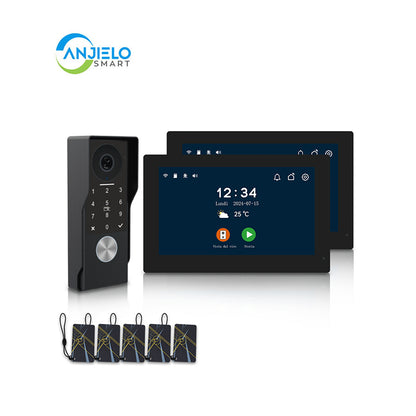 Anjielo Smart Home 2025 Latest 2-Wired Video Intercom 1080P Waterproof Touch Screen Unlocked by Swiping a Card with Password  for the Apartment Intercom System for Home Villa