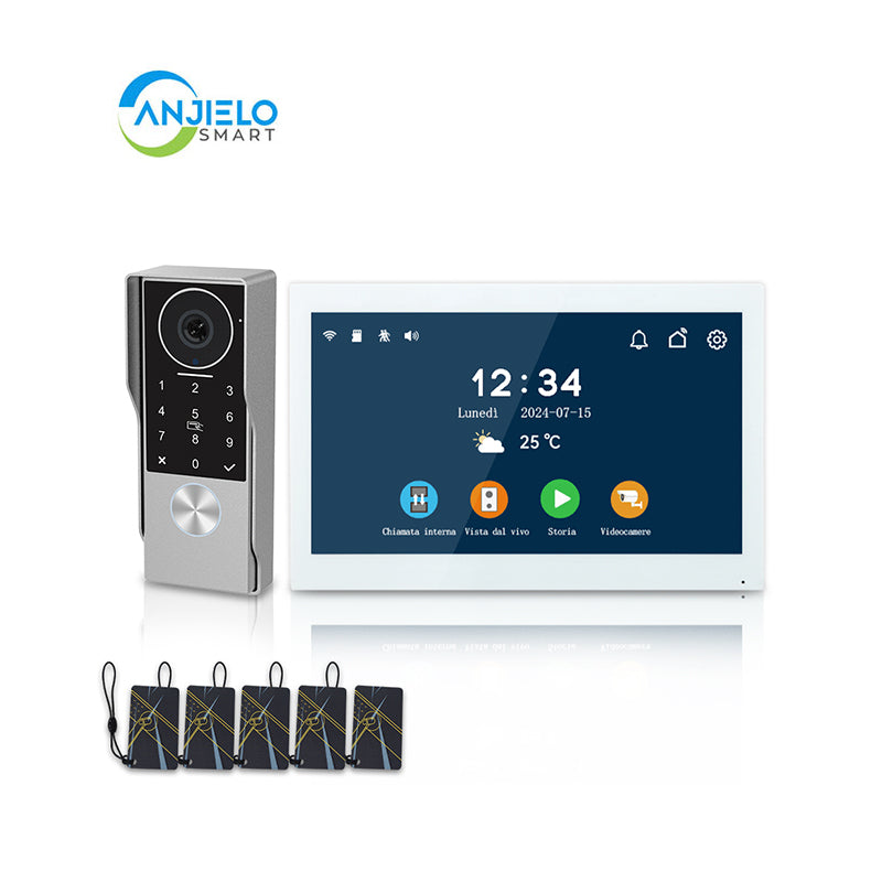 Anjielo Smart Home 2025 Latest 2-Wired Video Intercom 1080P Waterproof Touch Screen Unlocked by Swiping a Card with Password  for the Apartment Intercom System for Home Villa