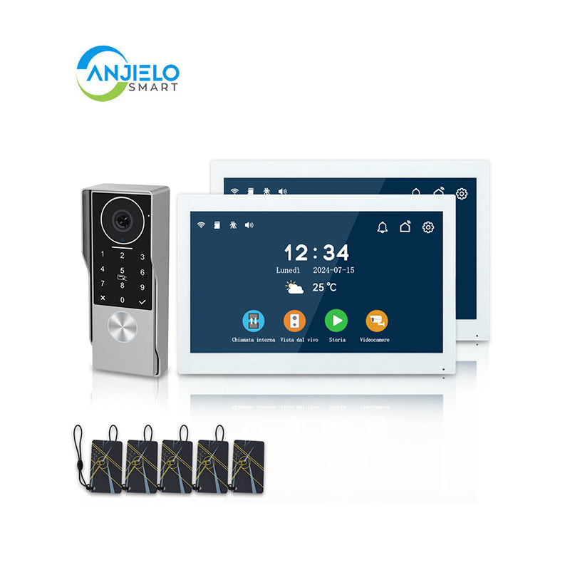 Anjielo Smart Home 2025 Latest 2-Wired Video Intercom 1080P Waterproof Touch Screen Unlocked by Swiping a Card with Password  for the Apartment Intercom System for Home Villa