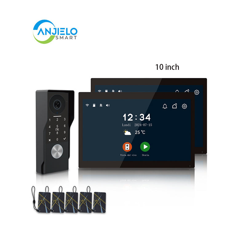 Anjielo Smart Home 2025 Latest 2-Wired Video Intercom 1080P Waterproof Touch Screen Unlocked by Swiping a Card with Password  for the Apartment Intercom System for Home Villa
