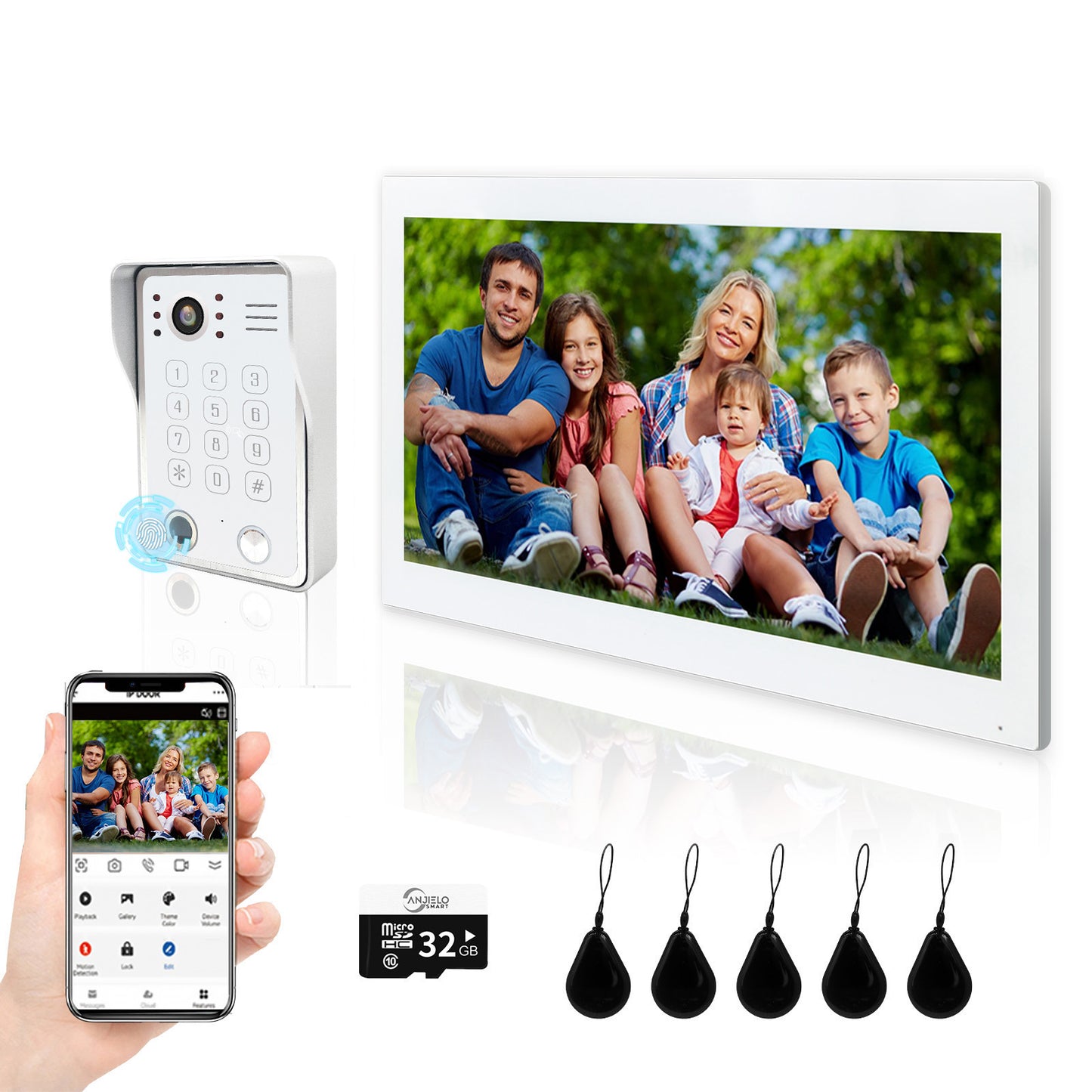 Anjielo Smart Wifi Doorbell Cam by Tuya - 1080p HD Security and Multiple Unlock Options Including RFID Cards