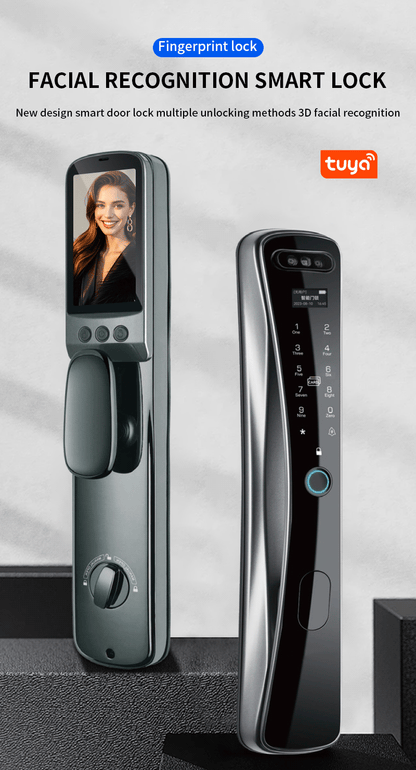 Anjielo Smart Home Tuya App Compatible WiFi Security Door Lock - Face & Fingerprint Recognized Smart Lock System