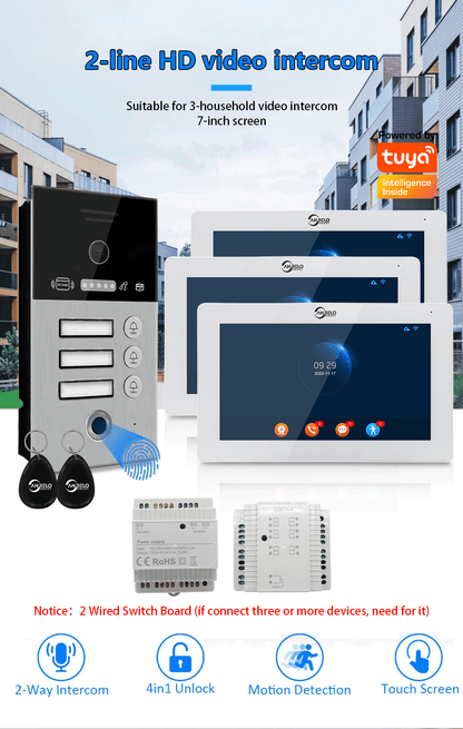 Anjielo Smart Home 2-Wire Video Intercom System HD Color Display -  Smart Door Phone with Night Vision, IP65 Weatherproof, 2-Way Audio for Home Security