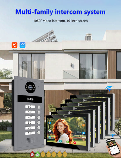 Anjielo Smart Home Newest Tuya Wifi AHD Doorphone with 7/10 Inch Monitors Video Intercom System  for Multi-family Users.