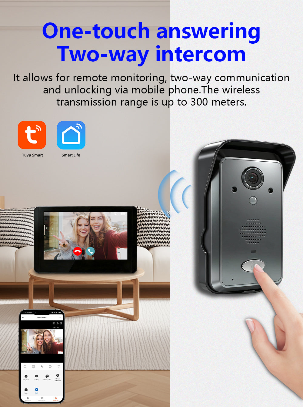 Anjielo AHD 7-inch touchscreen Smart Wireless Doorbell with Video Intercom doorbell tuya app