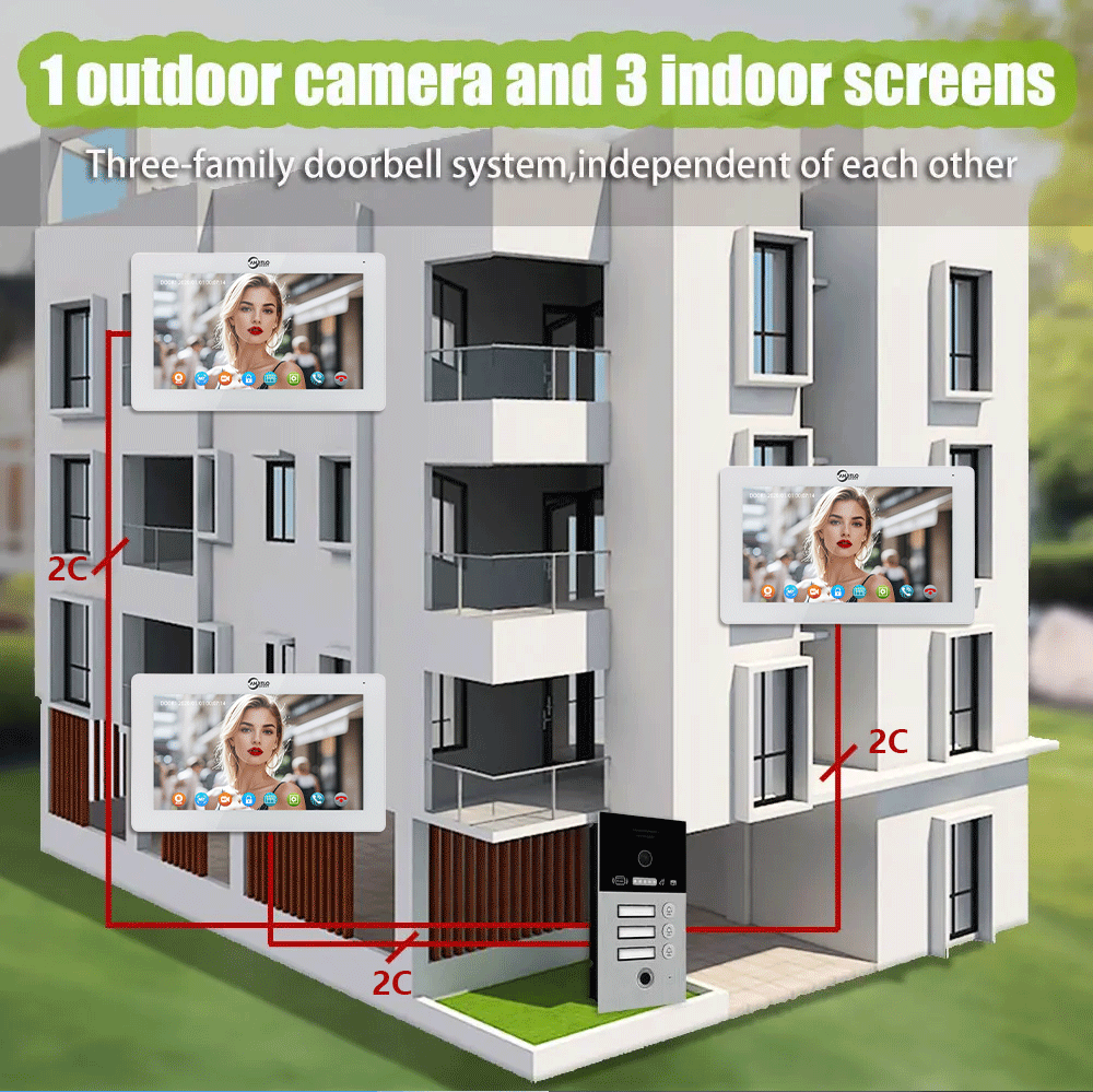 Anjielo Smart Home 2-Wire 1080P Full HD Video Intercom System - 7 Inch Screen with Night Vision for Apartment Security