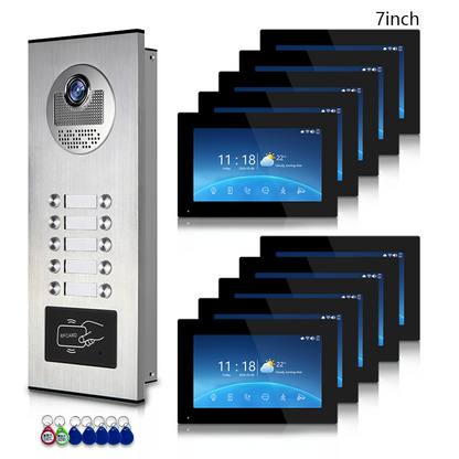 Multi-Family 4-Wire Video Intercom Doorbell System, 1080P HD Camera, 3 Unlock Methods, Tuya Smart App, 2-12 Units, Night Vision & Motion Detection