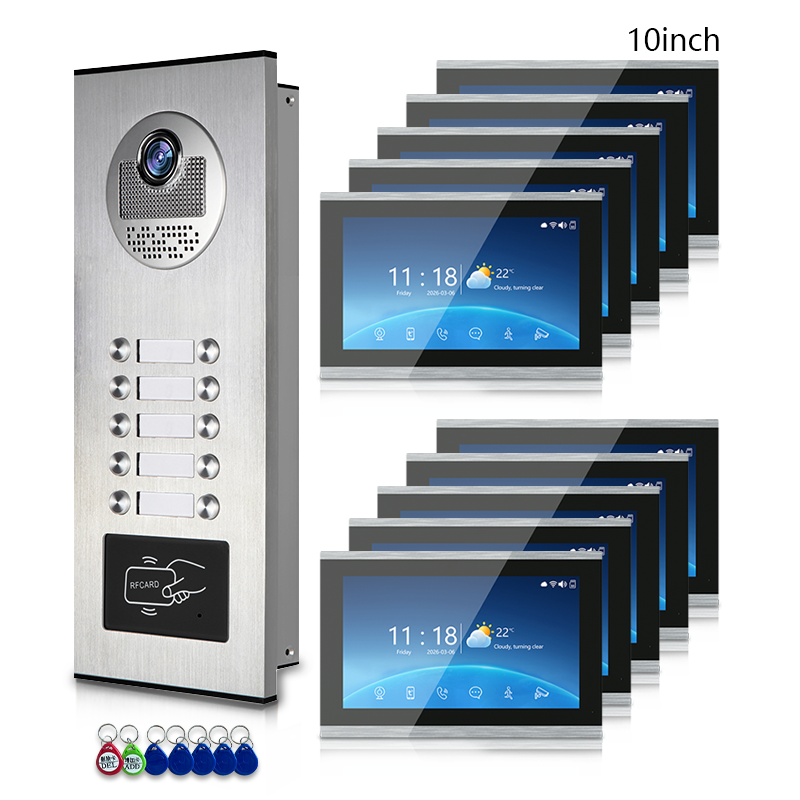 Multi-Family 4-Wire Video Intercom Doorbell System, 1080P HD Camera, 3 Unlock Methods, Tuya Smart App, 2-12 Units, Night Vision & Motion Detection