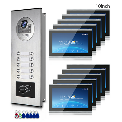 Multi-Family 4-Wire Video Intercom Doorbell System, 1080P HD Camera, 3 Unlock Methods, Tuya Smart App, 2-12 Units, Night Vision & Motion Detection
