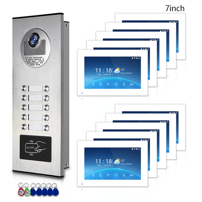 Multi-Family 4-Wire Video Intercom Doorbell System, 1080P HD Camera, 3 Unlock Methods, Tuya Smart App, 2-12 Units, Night Vision & Motion Detection