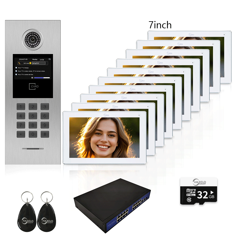 High Definition Tuya Smart Video Intercom System for Multiple Unit Buildings Includes KeyPad, IC Cards & Works up to 999 Users