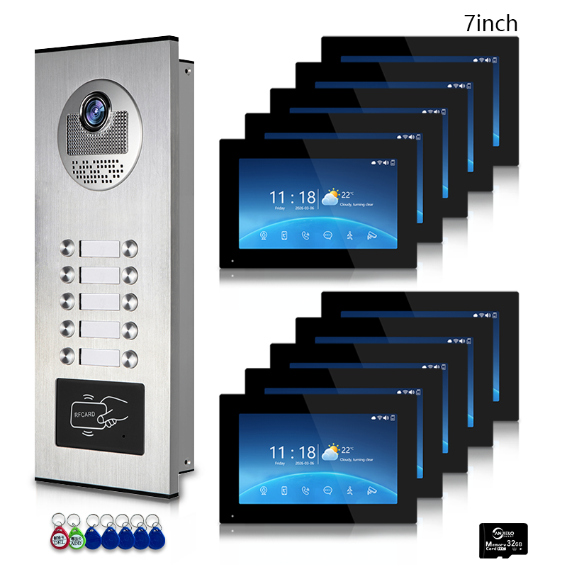 Multi-Family 4-Wire Video Intercom Doorbell System, 1080P HD Camera, 3 Unlock Methods, Tuya Smart App, 2-12 Units, Night Vision & Motion Detection