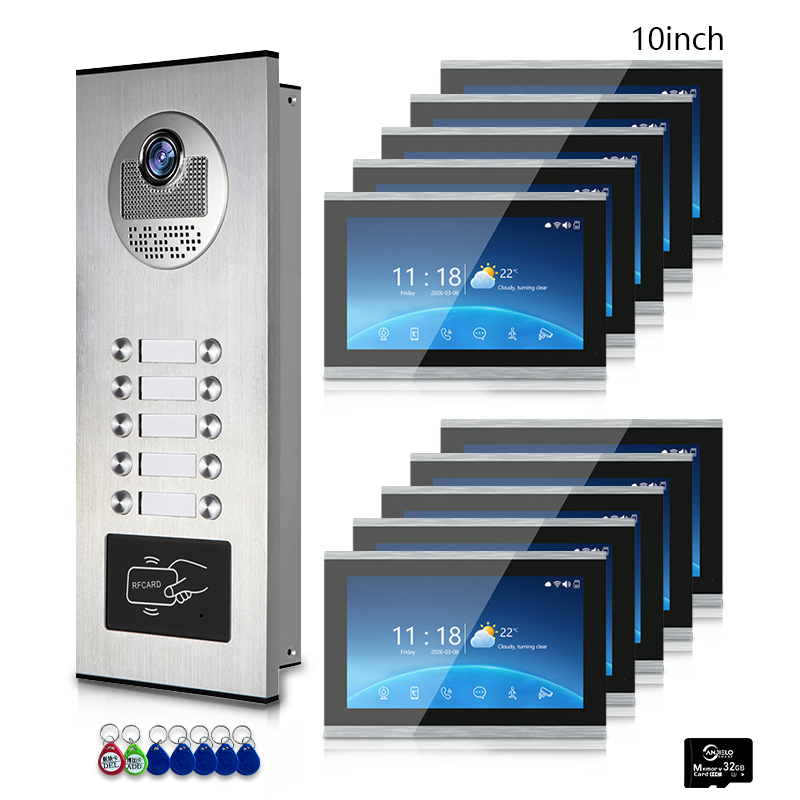 Multi-Family 4-Wire Video Intercom Doorbell System, 1080P HD Camera, 3 Unlock Methods, Tuya Smart App, 2-12 Units, Night Vision & Motion Detection