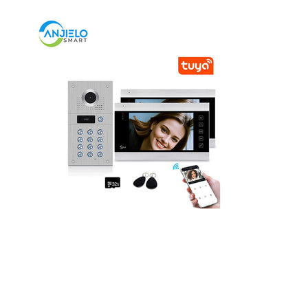 Anjielo Smart 1080P Tuya WiFi Wired Video Intercom with Camera and Code Keypad/RFID Cards Access Control System Motion Detection Record