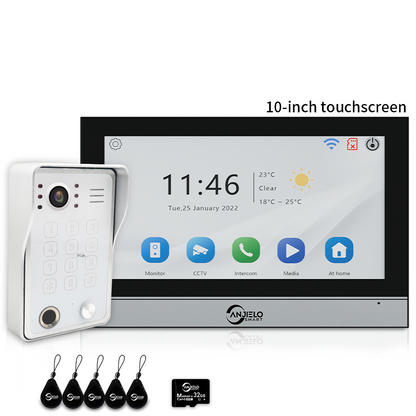 Anjielo 7/10 Inch 4-Wire WiFi Video Intercom System with 5-in-1 Unlock Fingerprint RFID Password App for Home Apartment