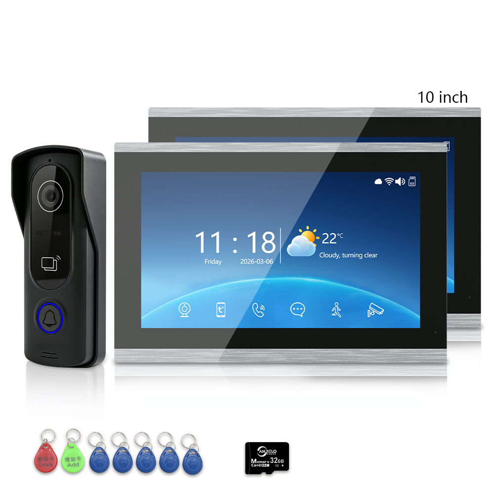 4 Wire Tuya Smart Video Intercom System | 1080P Wired Video Doorbell with Indoor Touch Monitor, RFID Card Unlock, Motion Detection, Night Vision, 2-Way Audio, Remote Unlock for Home Security