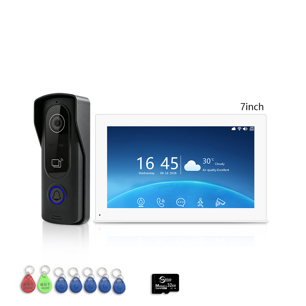 ANJIELO 2-Wire Tuya Smart Video Intercom System | 1080P Wired Video Doorbell with Touch Screen Monitor, RFID Card Unlock, Infrared Night Vision, Motion Detection, Remote Unlock
